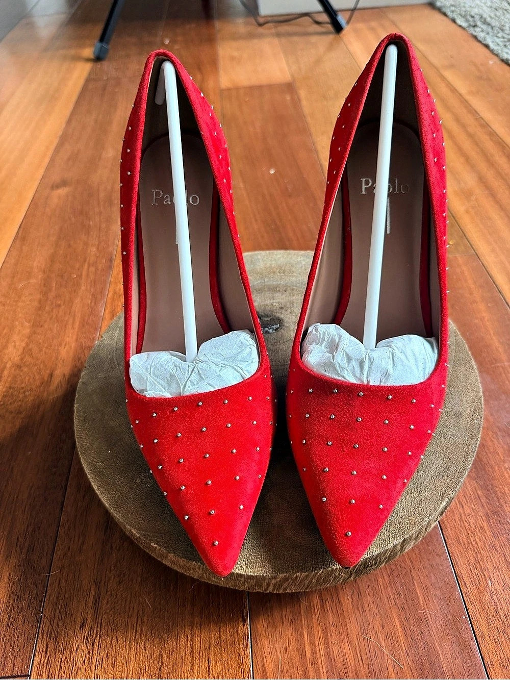 Paolo Aurora Red Studded Pointed Toe Pumps Size 8.5 NIB